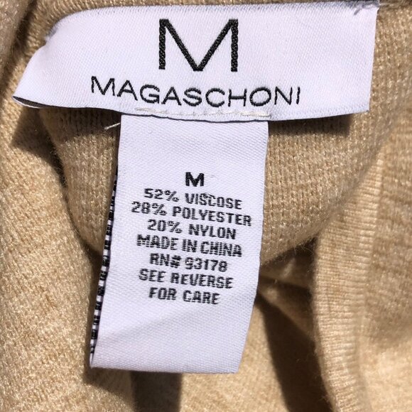 Magaschoni Medium V Neck Hoodie Hooded Sweater Top Tan Cream Heather Pullover - Picture 6 of 6